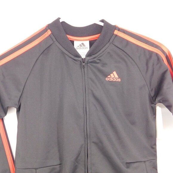 Adidas Track Jacket Kids Sz 7 Black Red Large Logo Boys Girls Full Zip - Picture 4 of 7